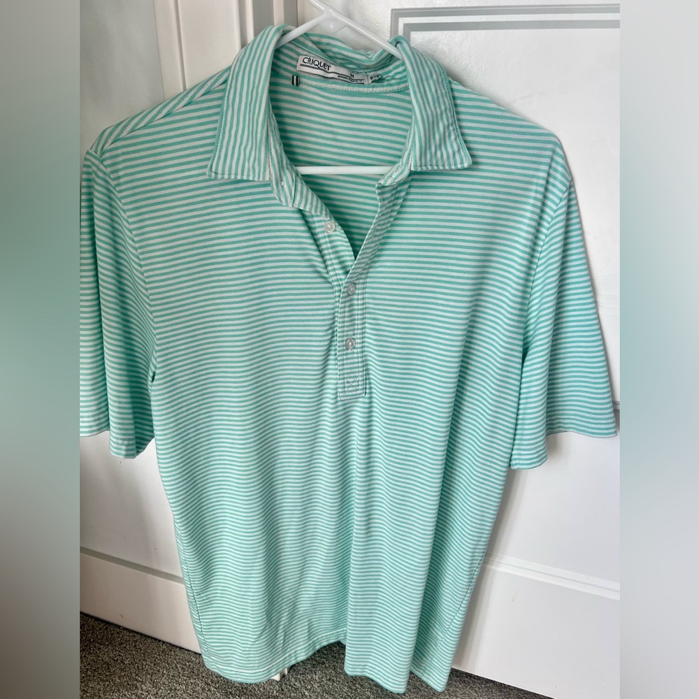Criquet Men’s Mint Striped Polo Shirt Golf in Medium